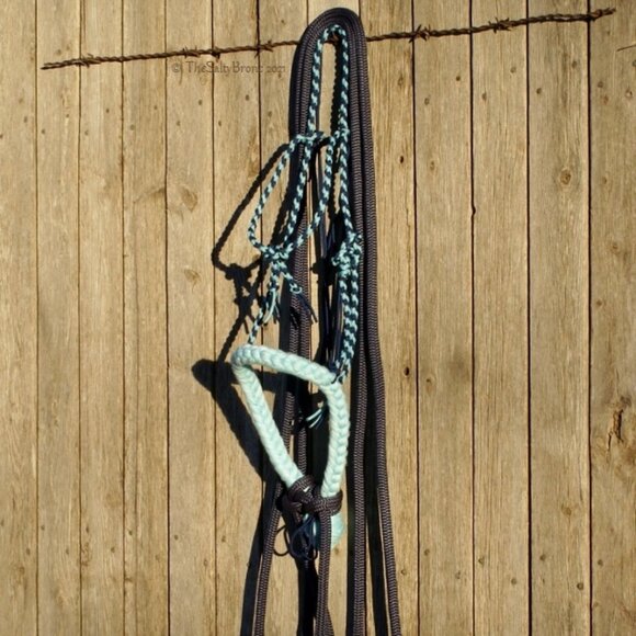 Handmade Soft Cotton Rope Loping Hackamore w/ Braided Headstall & Split Reins - Picture 6 of 12